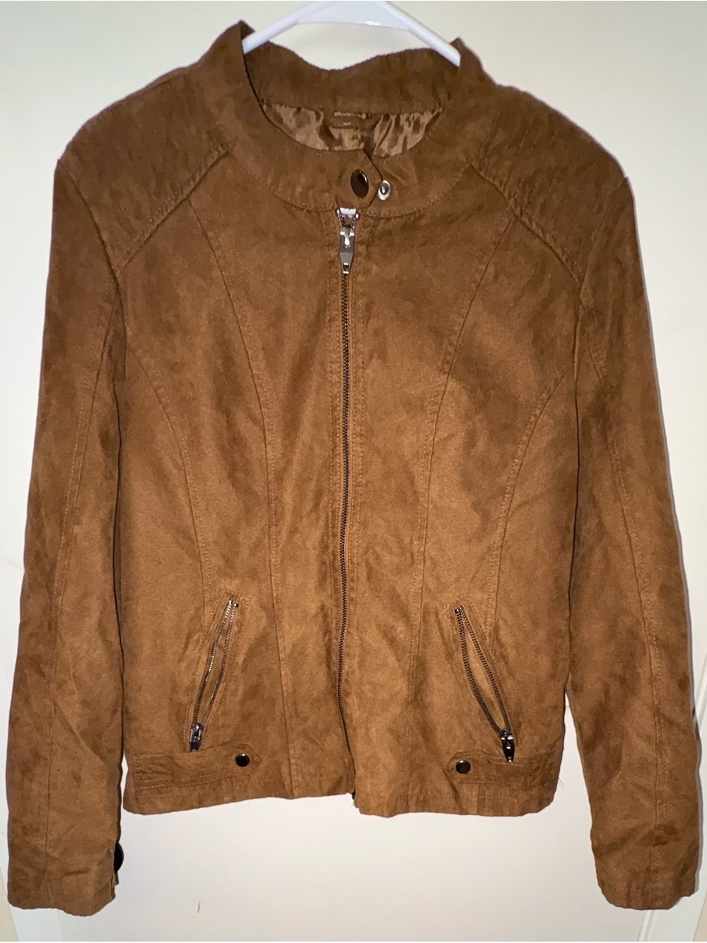 Women's Suede-Look Bomber Jacket in Tan